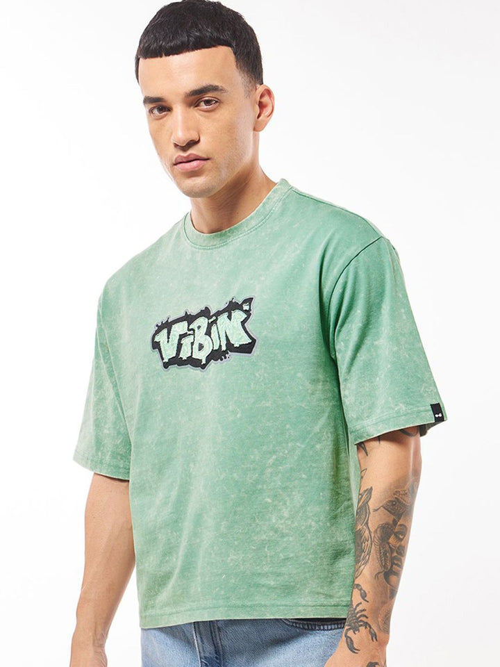 Bewakoof Men Vibin Graphic Printed Oversized Acid Wash T-shirt