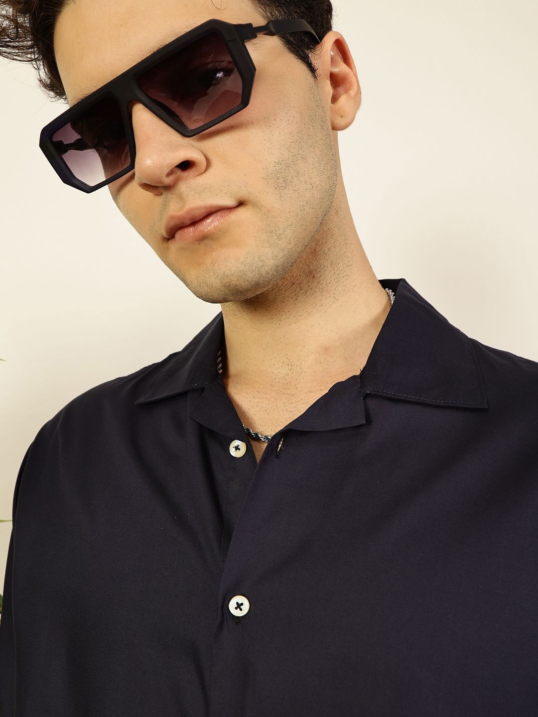 Thomas Scott Men Premium Cuban Collar Solid Oversized Casual Shirt