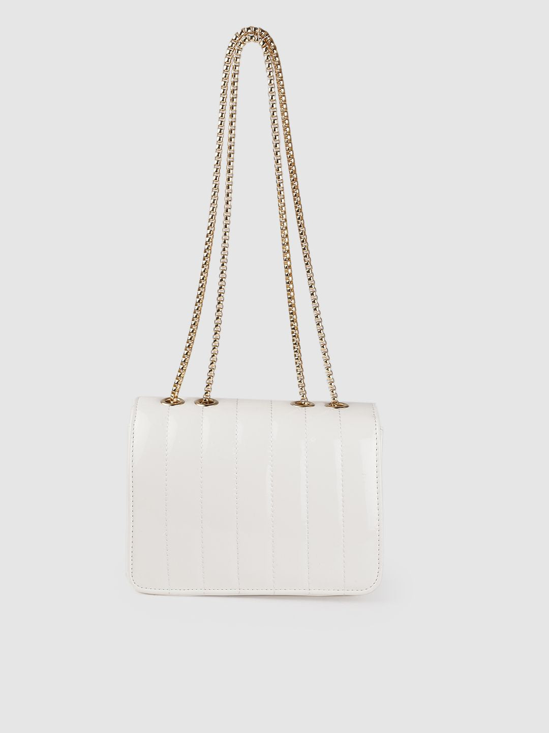 Lino Perros Women White Self-Striped Structured Satchel