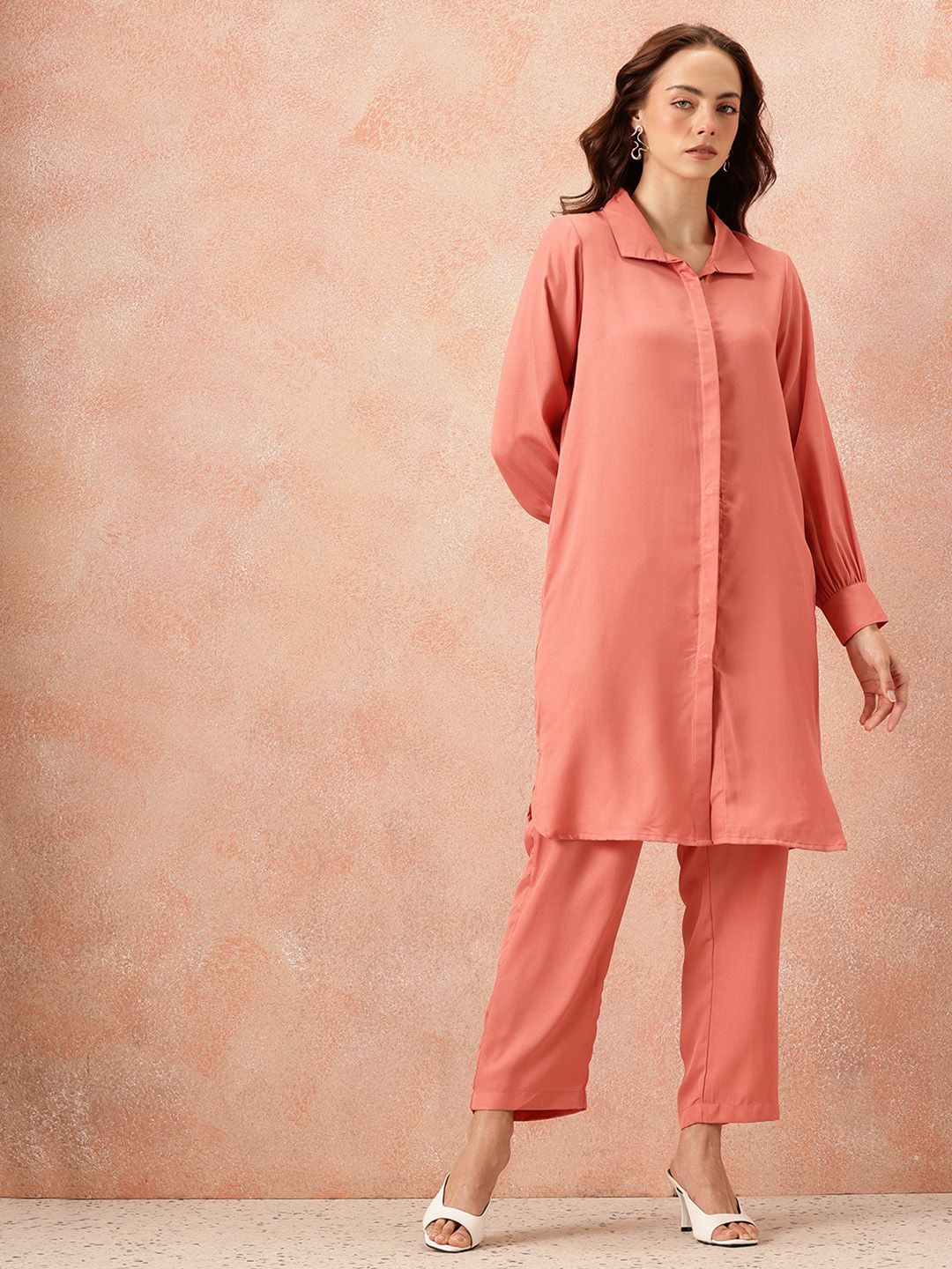 all about you Solid Shirt Collar Co-Ords