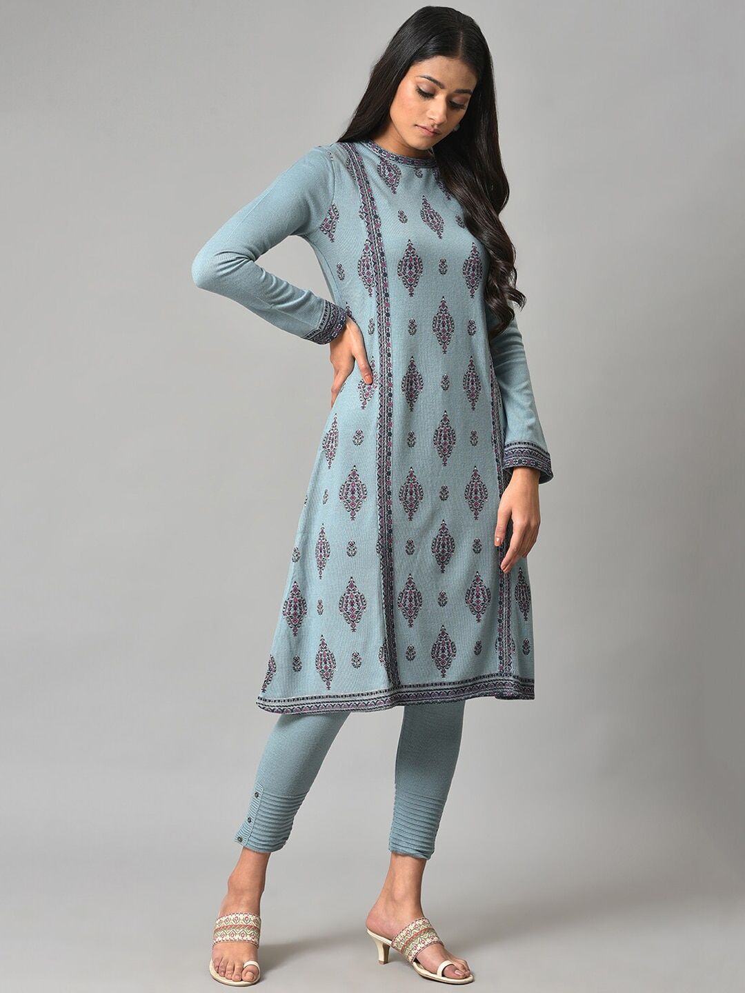 W Women Geometric Printed Acrylic A-Line Kurta