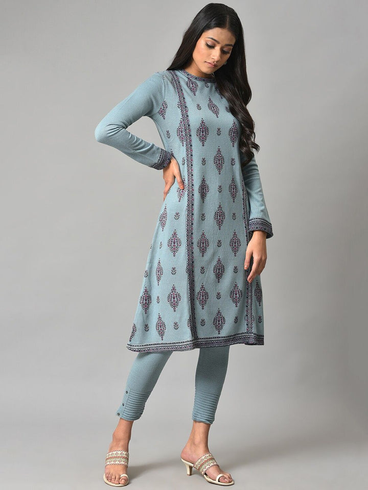 W Women Geometric Printed Acrylic A-Line Kurta