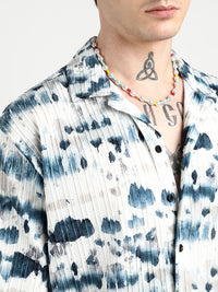 Campus Sutra Men Comfort Cuban Collar Water Strokes Printed Oversized Casual Shirt