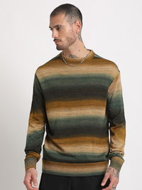 THE BEAR HOUSE Striped Drop-Shoulder Sleeves Acrylic Pullover Sweatshirt
