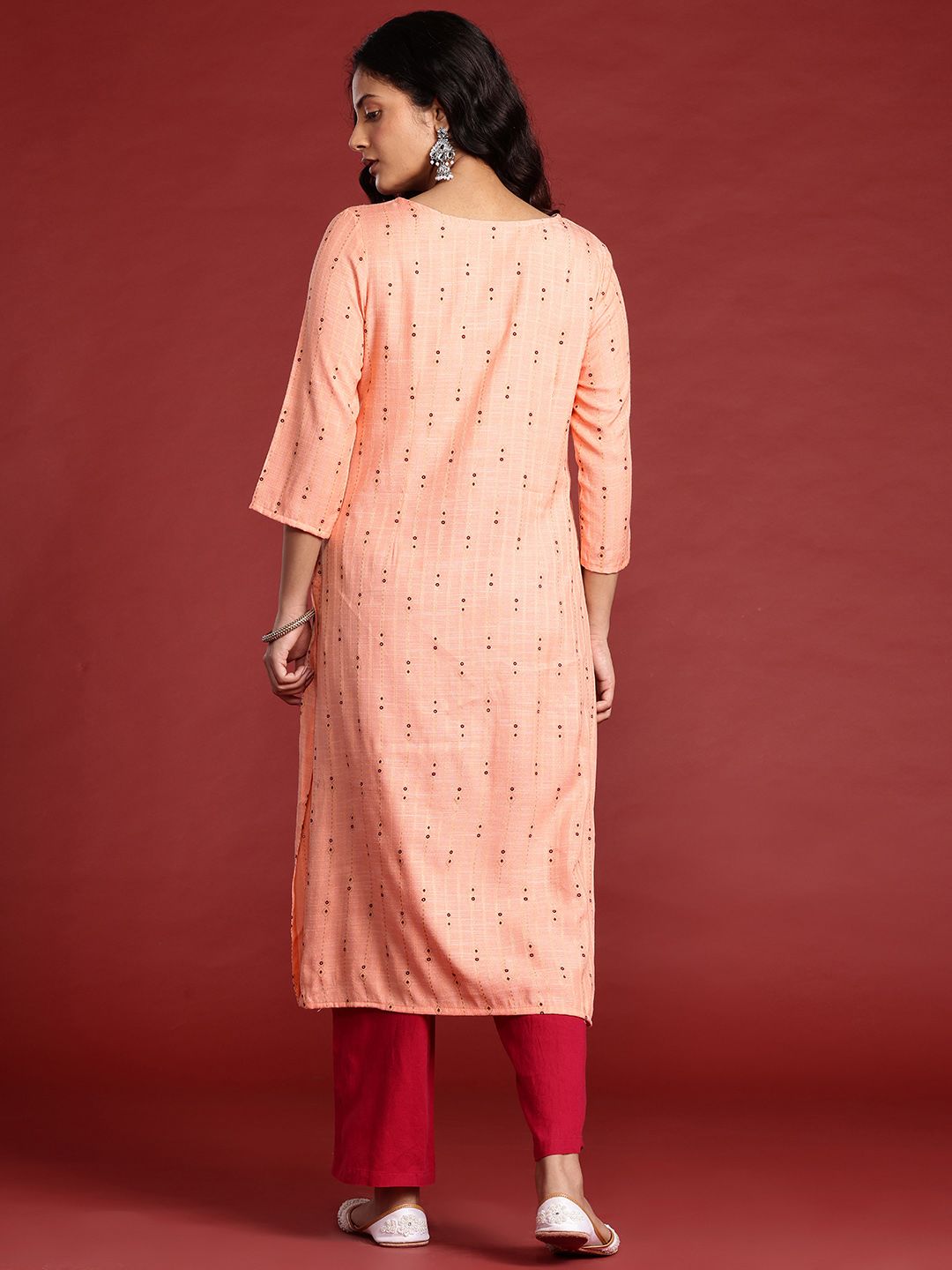 Anouk Striped Woven Design Straight Regular Kurta