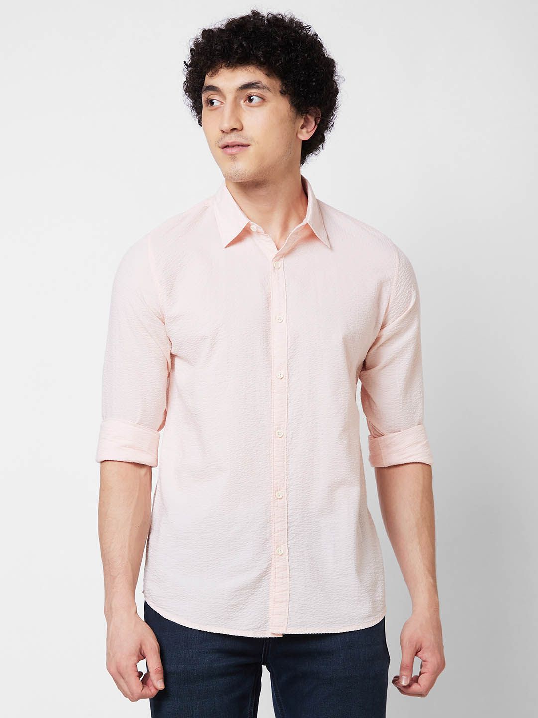 SPYKAR Textured Long Sleeves Cotton Casual Shirt