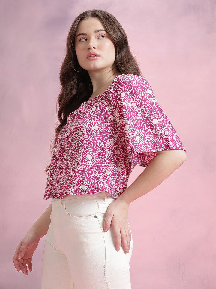 DressBerry Floral Print Flared Sleeves Top