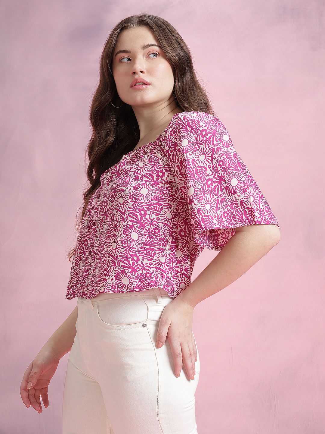 DressBerry Floral Print Flared Sleeves Top
