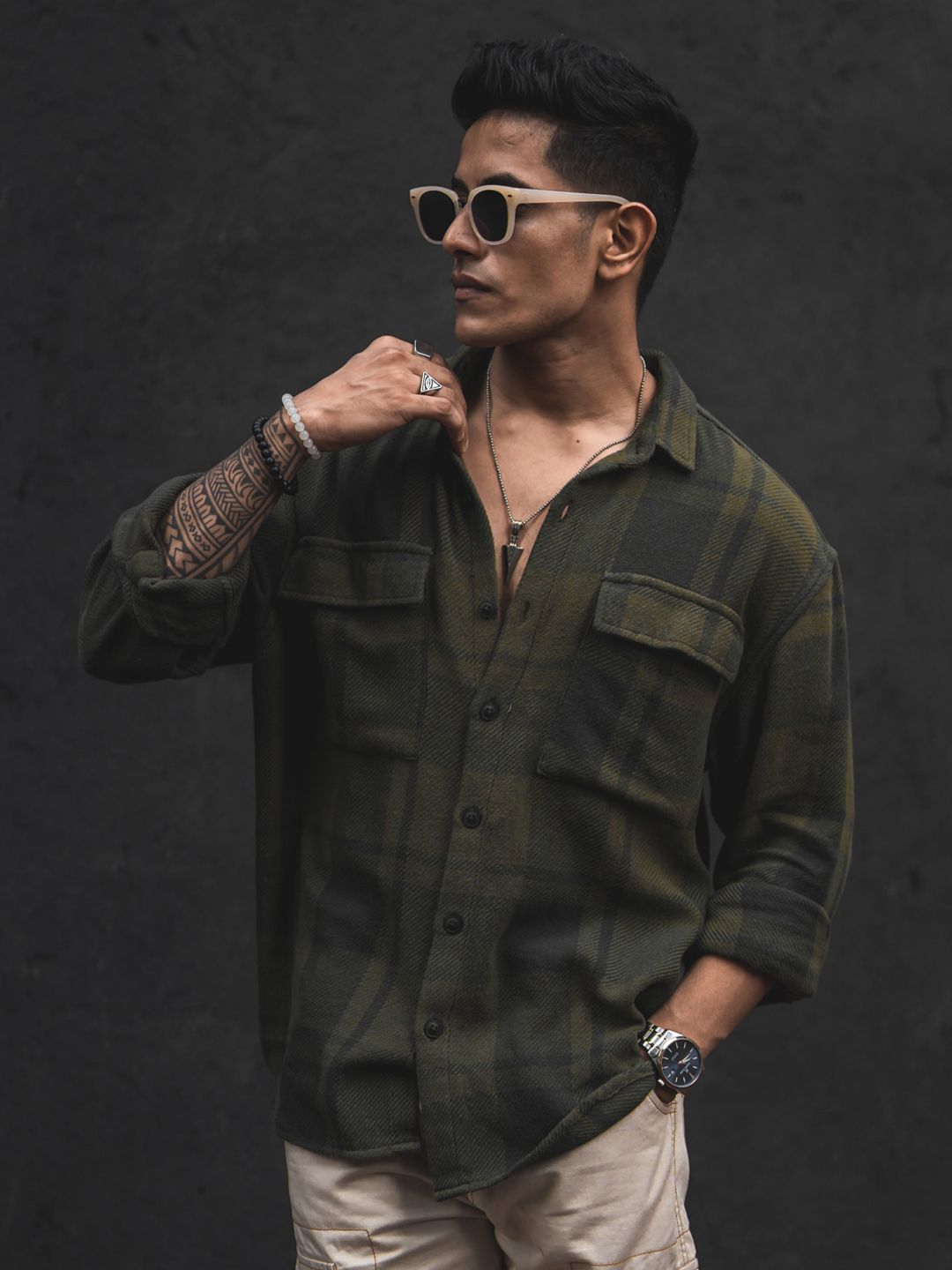 Powerlook India Slim Textured Self Design Drop-Shoulder Sleeves Oversized Casual Shirt