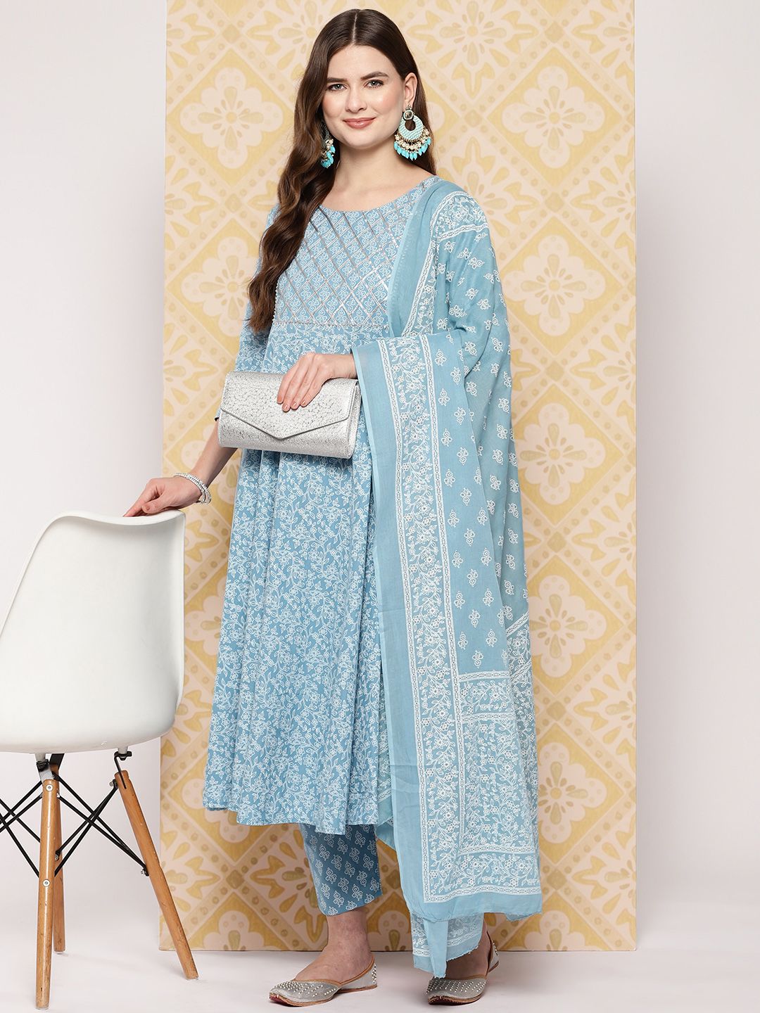 KALINI Women Ethnic Motifs Printed Regular Pure Cotton Kurta with Trousers & Dupatta