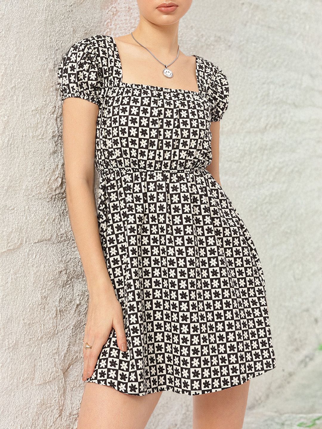 DressBerry Trendsetter Fit & Flare Monochrome Mini Dress