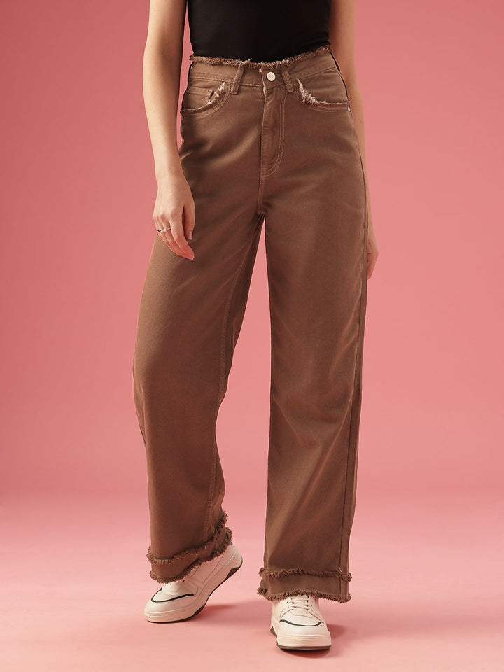 DressBerry Women Baggy Wide Leg High-Rise Light Fade Stretchable Jeans