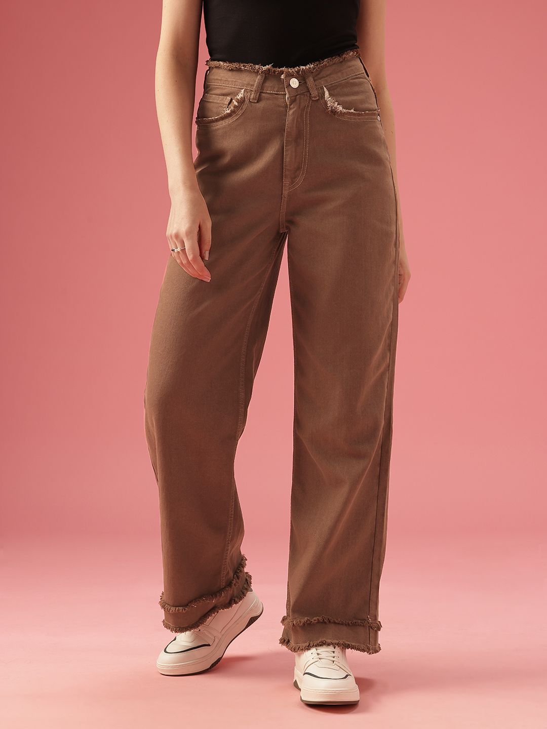 DressBerry Women Baggy Wide Leg High-Rise Light Fade Stretchable Jeans