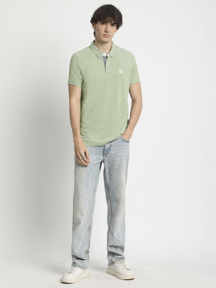 THE BEAR HOUSE Men Polo Collar Regular Fit Pure Cotton Solid T-shirt