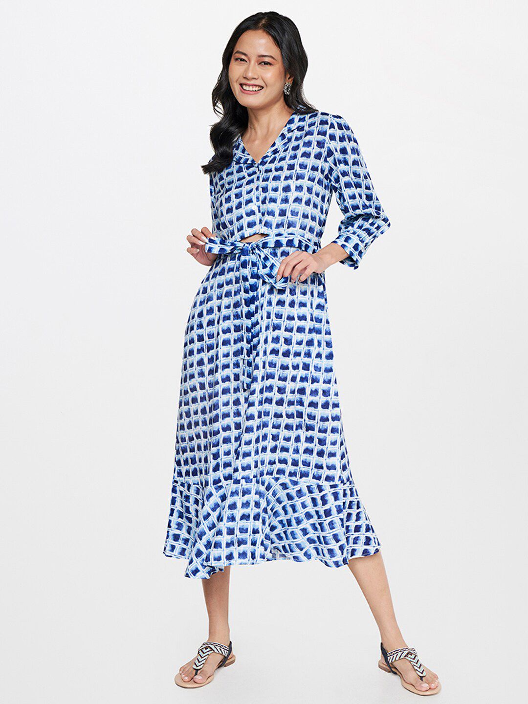 Global Desi Blue Printed Midi Dress
