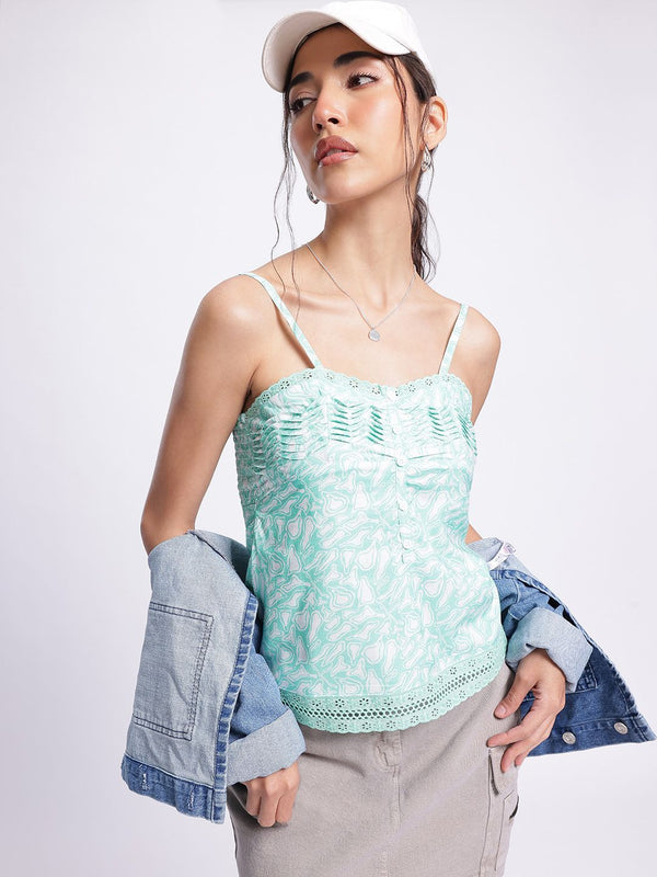 DressBerry Pleated Perfection Smocked Lace Inserts Printed Top