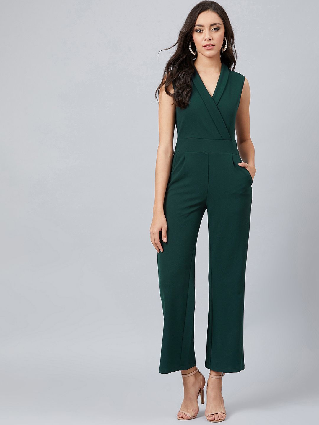 Athena Women Green Solid Basic Jumpsuit