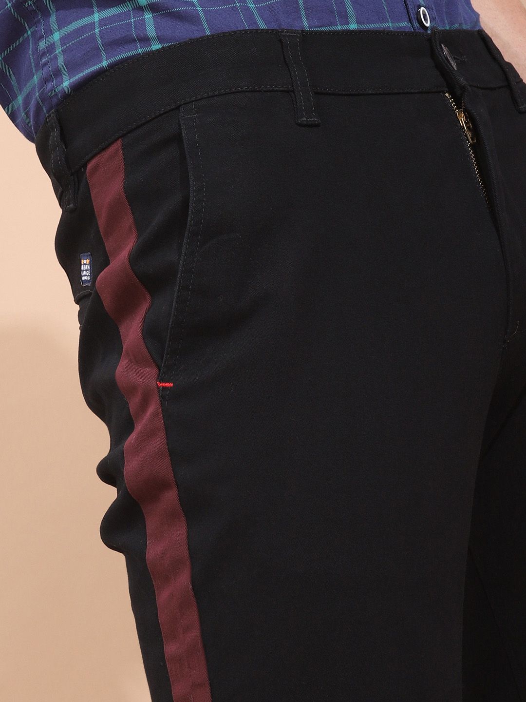 The Indian Garage Co Men Black Slim Fit Solid Chinos With Side Strip Detail