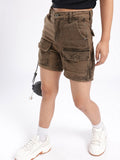 DressBerry Women Edgy Cool High-Rise Washed Denim Cargo Shorts