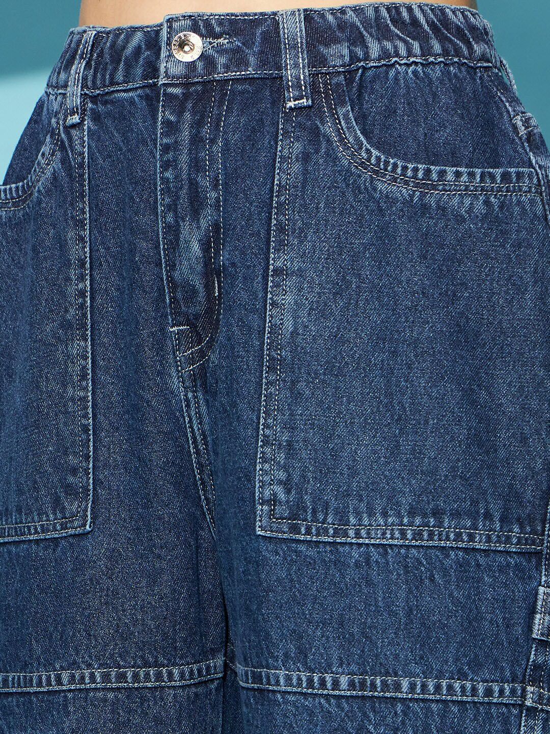 STREET 9 Women Blue Wide Leg High-Rise Clean Look Pure Cotton Jeans