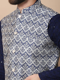 Kurta Kapas Tulen Sulaman Bunga Biru Laut Anouk dengan Jaket Churidar & Nehru