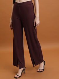 Tokyo Talkies Women Burgundy Flared Trousers