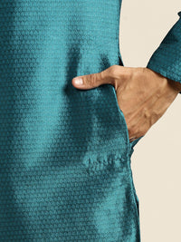 SOJANYA Men Teal Blue Woven Design Kurta