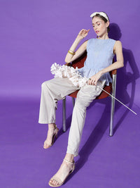 STREET 9 Women Blue Self Design Chiffon Top