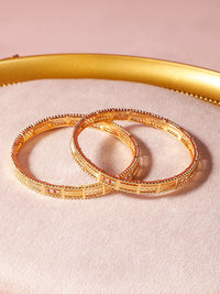 Rubans Set of 2, 18K Gold-Plated Rectangular Motif Bangles with Intricate Detailing