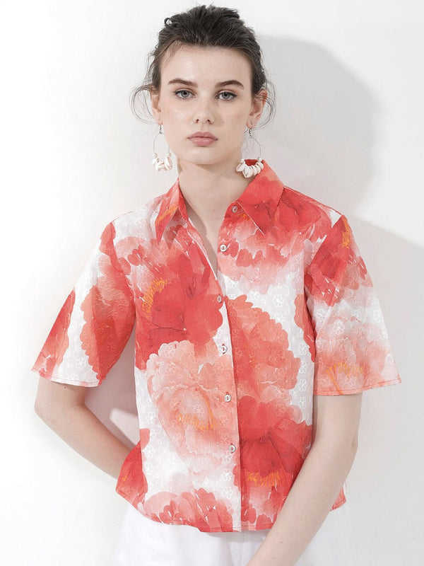 RAREISM Floral Printed Shirt Style Cotton Top