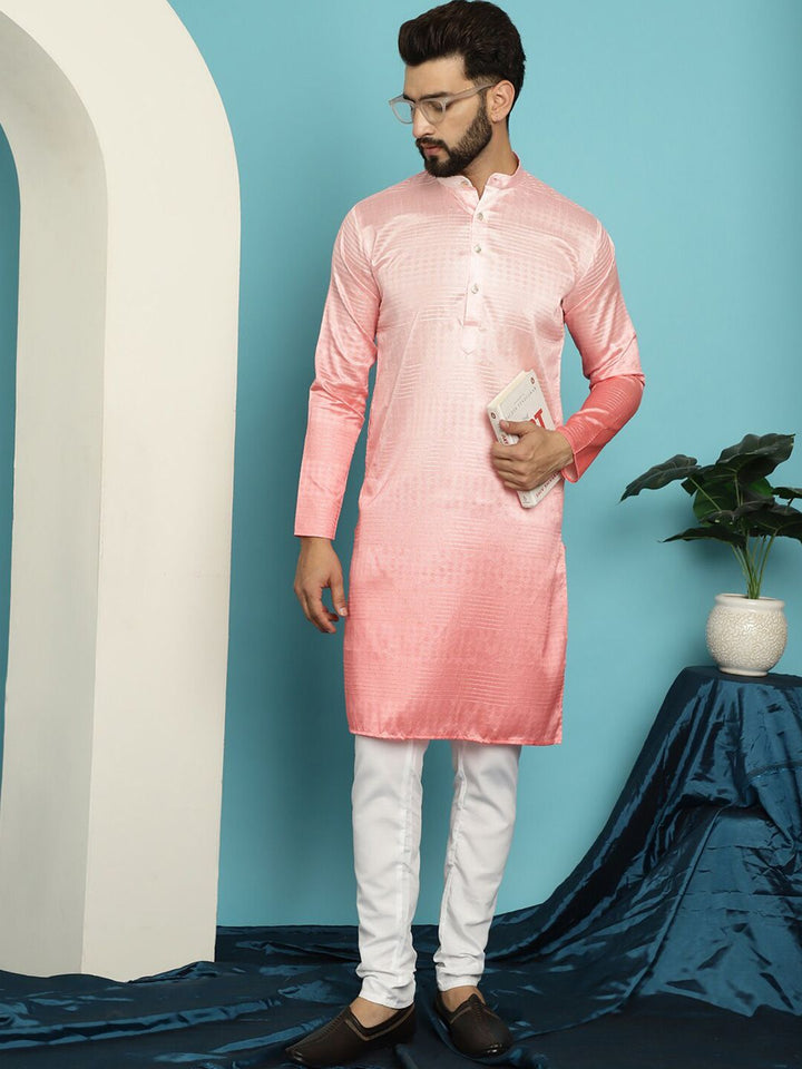 SOJANYA Geometric Woven Design Band Collar Jacquard Silk Kurta With Churidar