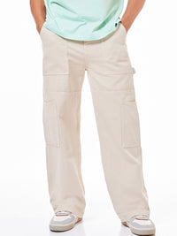 Bewakoof Men's Beige Baggy Cargo Carpenter Mid-Rise Jeans
