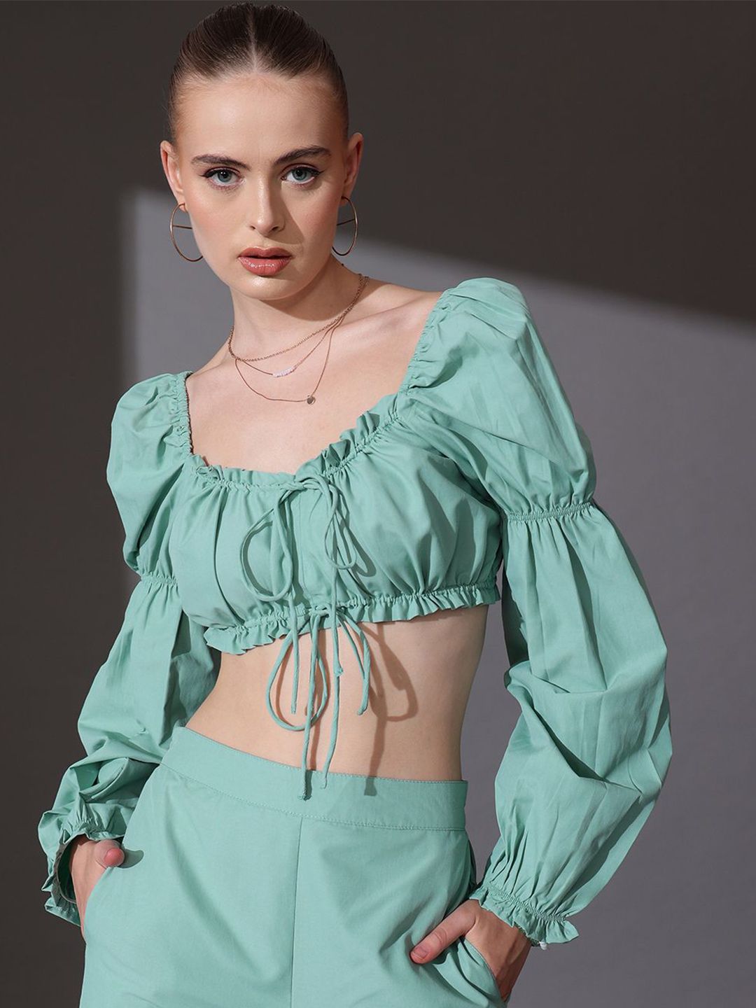 STREET 9 Sweetheart Neck Puff Sleeve Cotton Top
