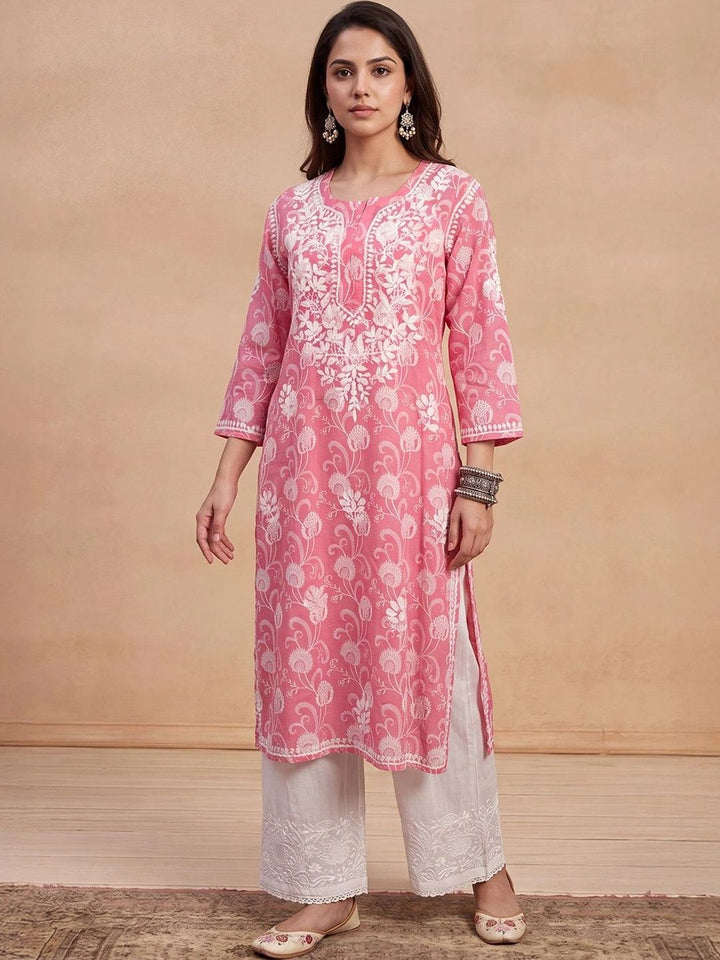 House of Chikankari Women Floral Embroidered Chikankari Kurta
