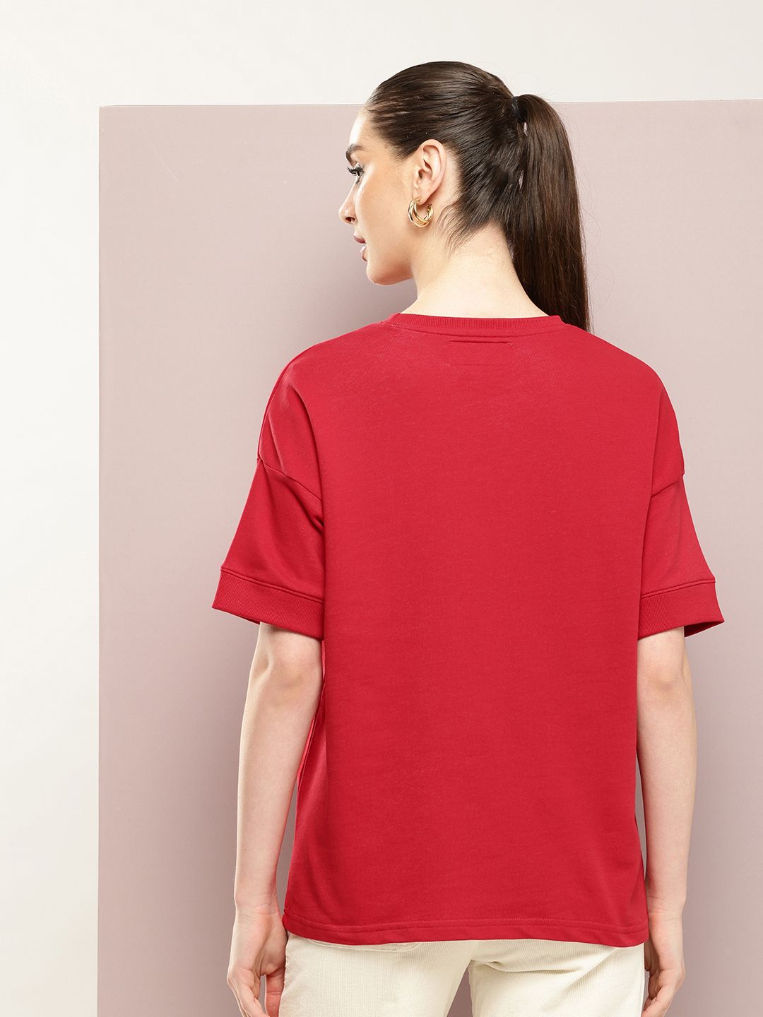 DILLINGER Women Oversized Drop Shoulder Ultra Soft Drapey Cotton Crew Neck T-Shirt