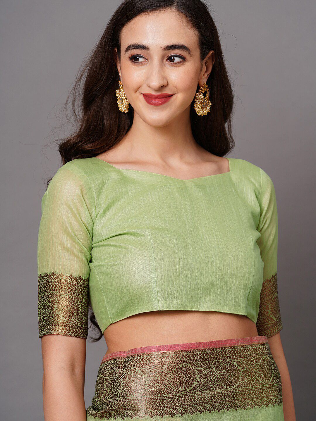 Saree mall Green & Gold-Toned Woven Design Silk Blend Banarasi Sarees