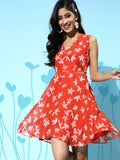 SASSAFRAS Gorgeous Red Floral Dress