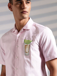 Eszett Lemon-Glass Cuban Collar Cotton Shirt