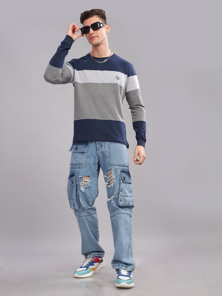 ADRO Men Colourblocked Round Neck T-shirt
