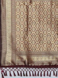 Mitera Brown & Gold-Coloured Ethnic Motifs Woven Design Silk Blend Banarasi Saree