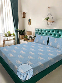 Myntra Elegant Homes Blue & White Geometric 300 TC King Bedsheet with 2 Pillow Covers