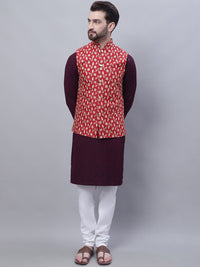 SOJANYA Mandarin Collar Embroidered Pure Cotton Kurta with Churidar & Nahru Jacket