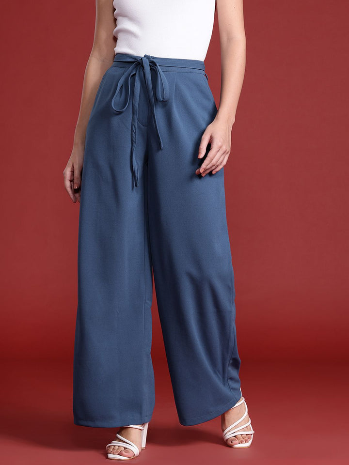 all about you Women Pleated  Wide Leg Trousers with Fabric Belt