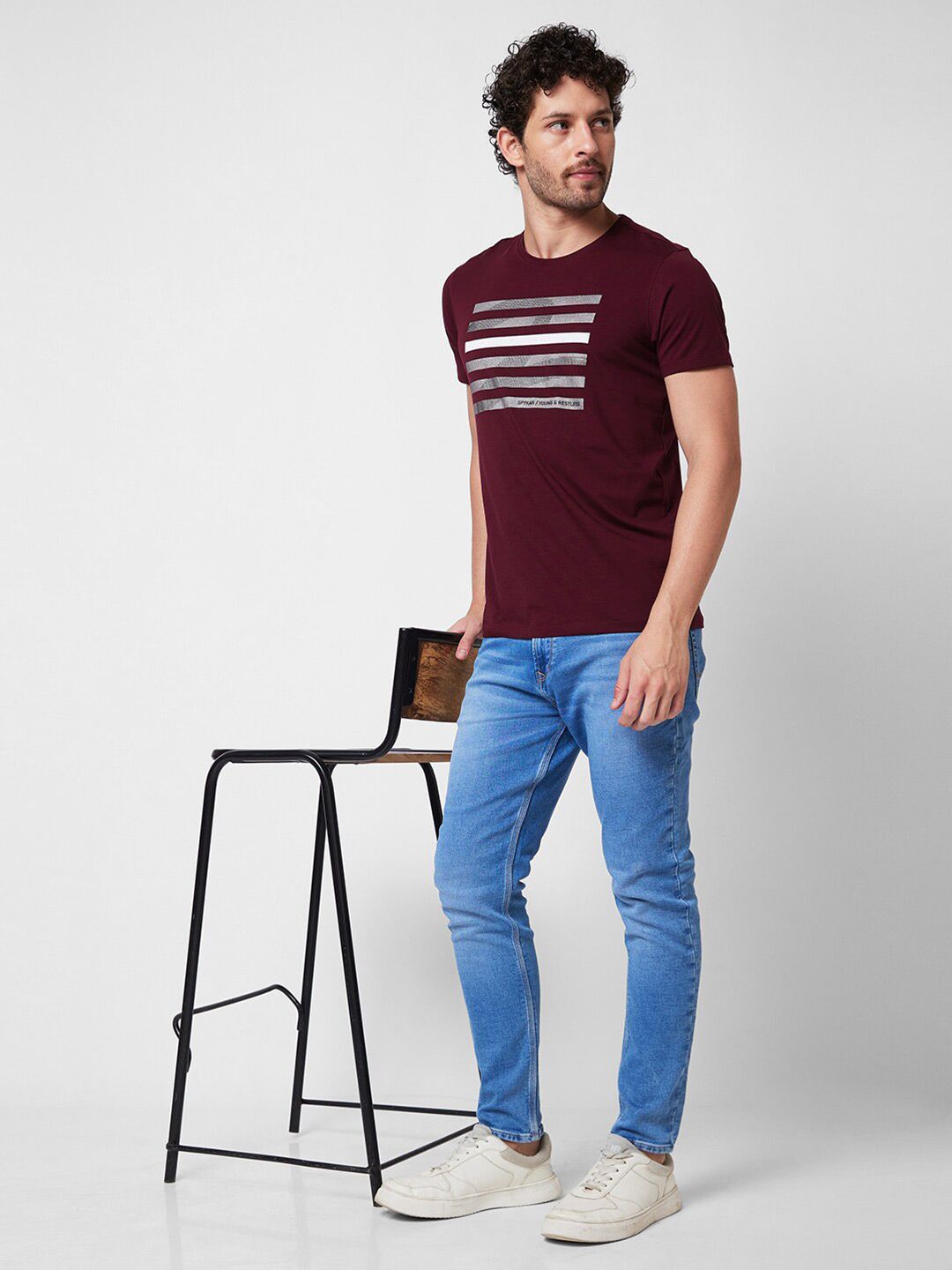 SPYKAR Typography Printed Round Neck Cotton Slim Fit T-shirt