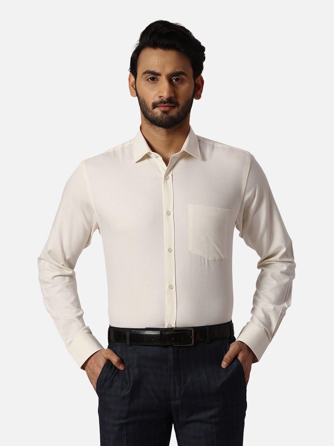Park Avenue Self Design Spread Collar Slim Fit Cotton Formal Shirt