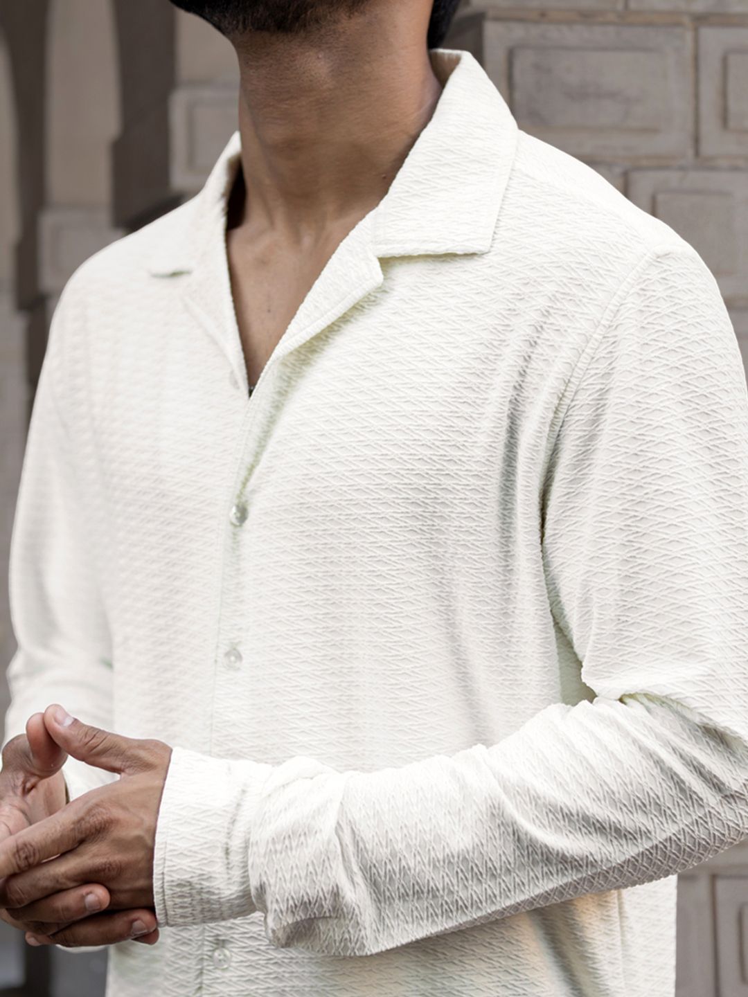 Powerlook Men Cuban Collar Textured Relaxed Fit Casual Shirt