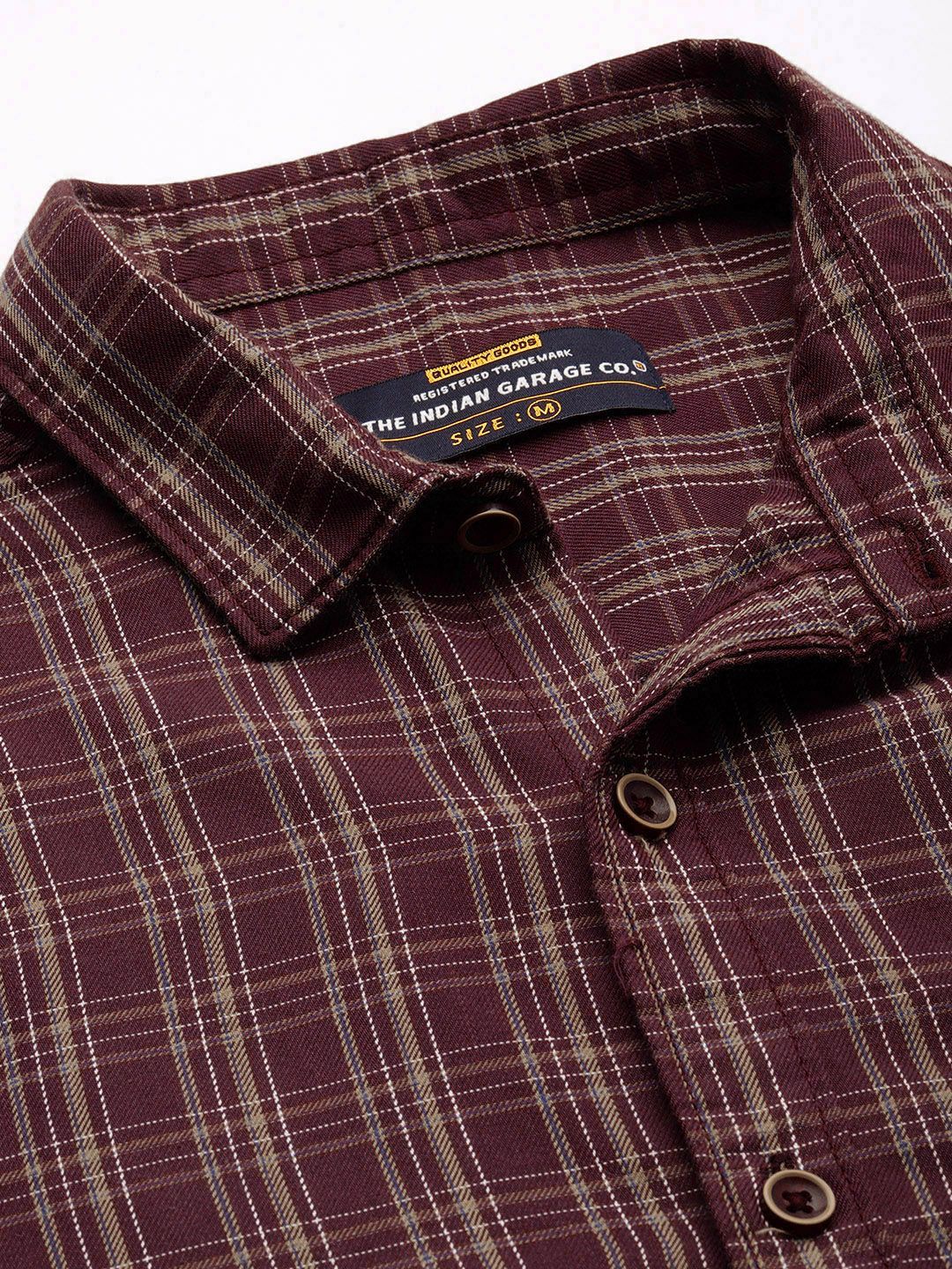 The Indian Garage Co Men Burgundy & Beige Checked Cotton Casual Shirt