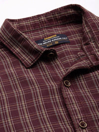 The Indian Garage Co Men Burgundy & Beige Checked Cotton Casual Shirt