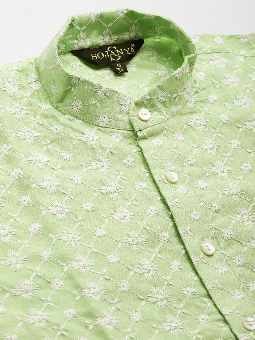 SOJANYA Lelaki Motif Etnik Kelabu & Hijau Kurta Sulam Churidar