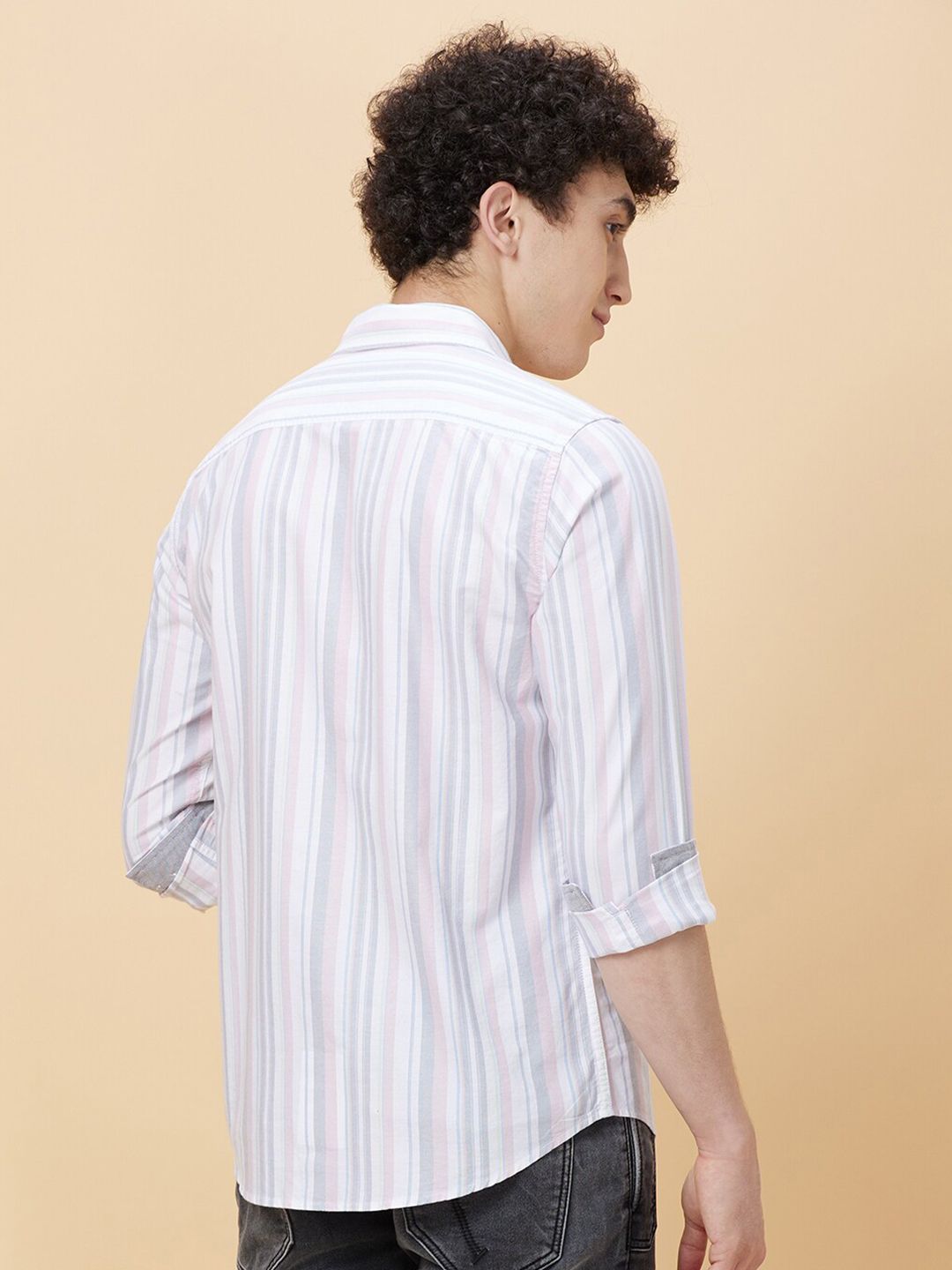 Being Human Striped Cotton Spread Collar Slim Fit Casual Shirt